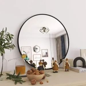 The Artment Your Artistic Apartment Orbit High Definition Round Shape Wall Mirror With Black Metal Frame For Living Room || Bedroom || Bathroom, Home & Decor with Hanging Stripes (Black Frame,16 Inch)