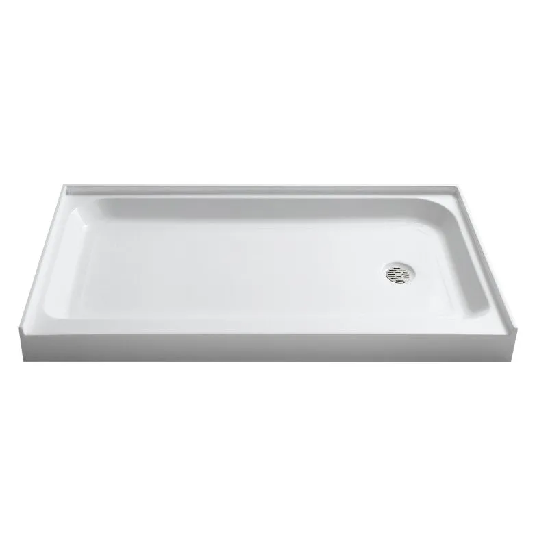 Tier 60" x 36" x 5.5" Left Drain Acrylic Shower Base in Glossy White