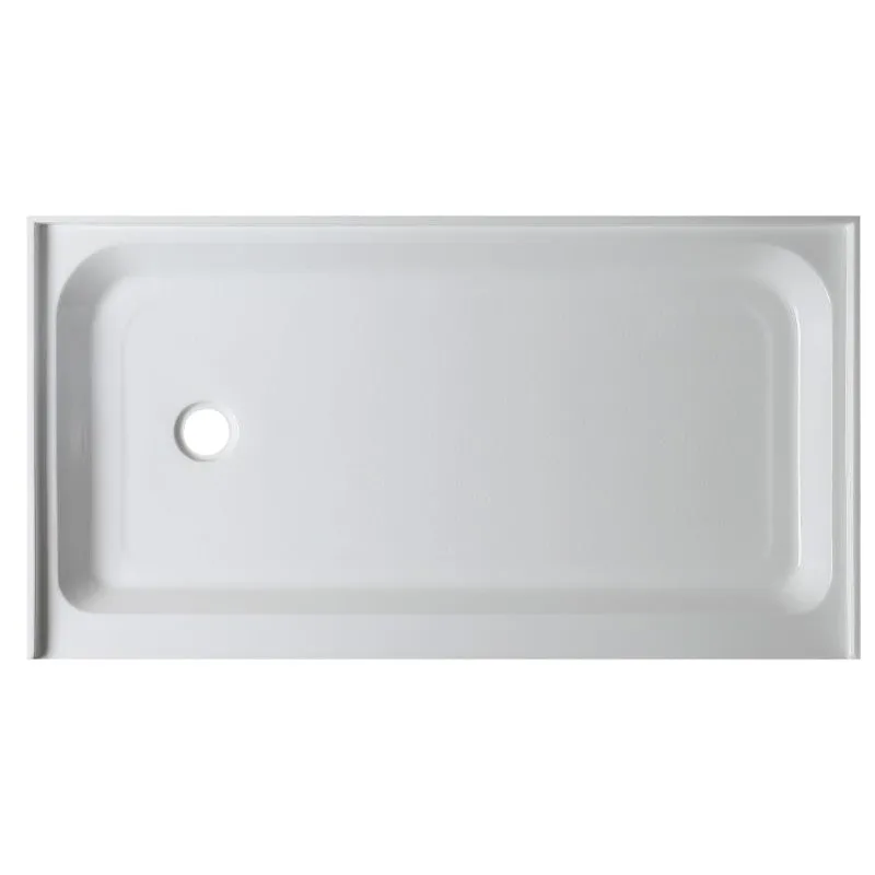 Tier 60" x 36" x 5.5" Left Drain Acrylic Shower Base in Glossy White