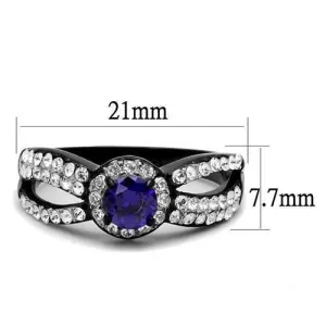 Two-Tone IP Black (Ion Plating) Stainless Steel Ring with AAA Grade CZ in Tanzanite for Women Style TK2653