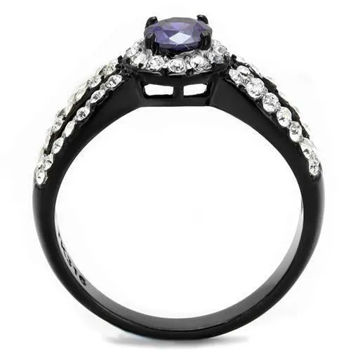 Two-Tone IP Black (Ion Plating) Stainless Steel Ring with AAA Grade CZ in Tanzanite for Women Style TK2653