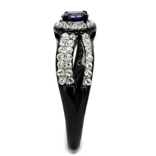 Two-Tone IP Black (Ion Plating) Stainless Steel Ring with AAA Grade CZ in Tanzanite for Women Style TK2653