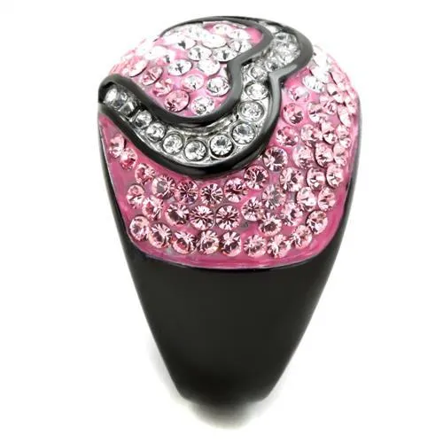 Two-Tone IP Black (Ion Plating) Stainless Steel Ring with Top Grade Crystal in Light Rose for Women Style TK1871