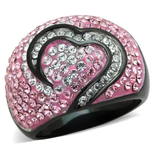 Two-Tone IP Black (Ion Plating) Stainless Steel Ring with Top Grade Crystal in Light Rose for Women Style TK1871