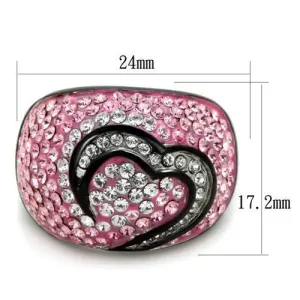 Two-Tone IP Black (Ion Plating) Stainless Steel Ring with Top Grade Crystal in Light Rose for Women Style TK1871