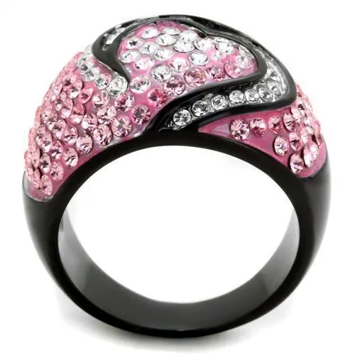 Two-Tone IP Black (Ion Plating) Stainless Steel Ring with Top Grade Crystal in Light Rose for Women Style TK1871