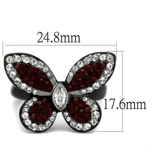 Two-Tone IP Black (Ion Plating) Stainless Steel Ring with Top Grade Crystal in Siam for Women Style TK2273