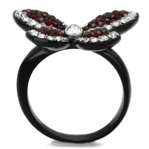 Two-Tone IP Black (Ion Plating) Stainless Steel Ring with Top Grade Crystal in Siam for Women Style TK2273