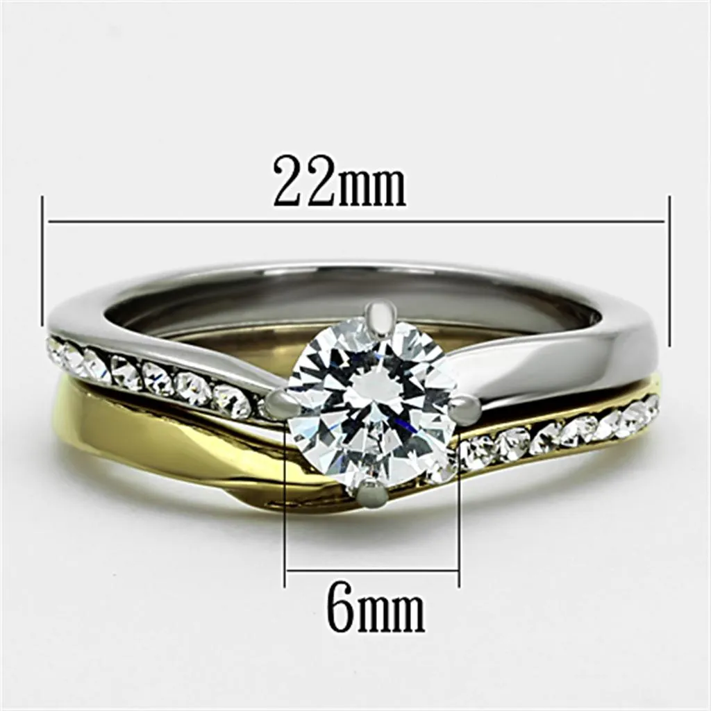 Two-Tone IP Gold (Ion Plating) Stainless Steel Ring with AAA Grade CZ in Clear for Women Style TK1280