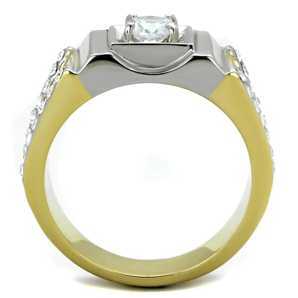 Two-Tone IP Gold (Ion Plating) Stainless Steel Ring with AAA Grade CZ in Clear for Women Style TK2049