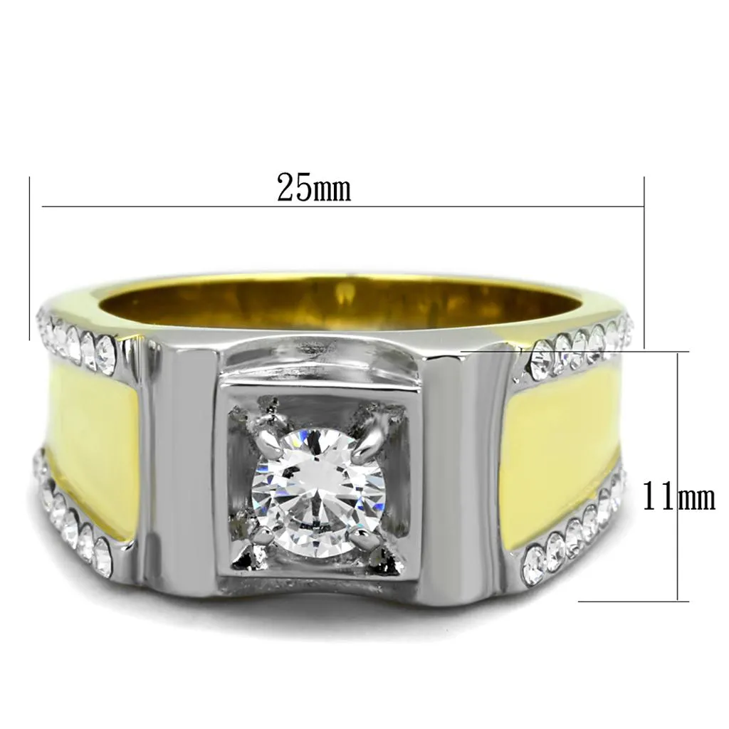 Two-Tone IP Gold (Ion Plating) Stainless Steel Ring with AAA Grade CZ in Clear for Women Style TK2049