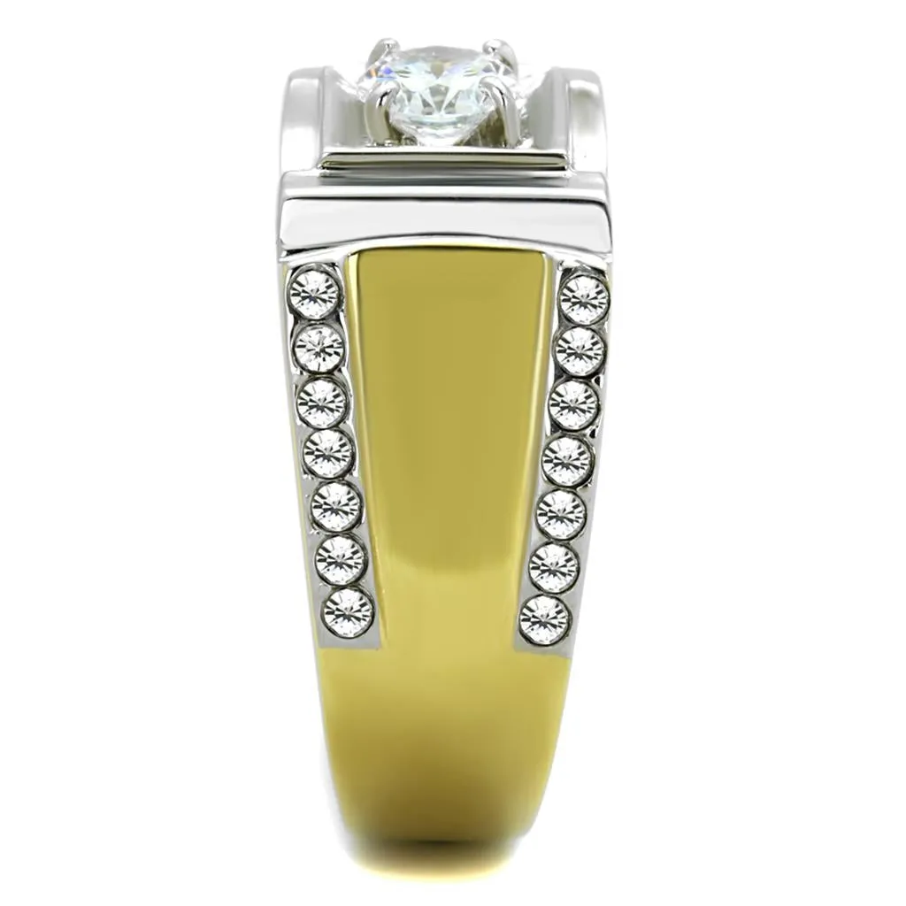 Two-Tone IP Gold (Ion Plating) Stainless Steel Ring with AAA Grade CZ in Clear for Women Style TK2049