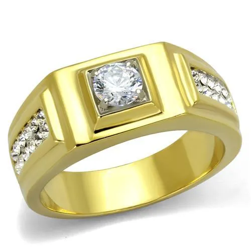 Two-Tone IP Gold (Ion Plating) Stainless Steel Ring with AAA Grade CZ in Clear for Women Style TK2222