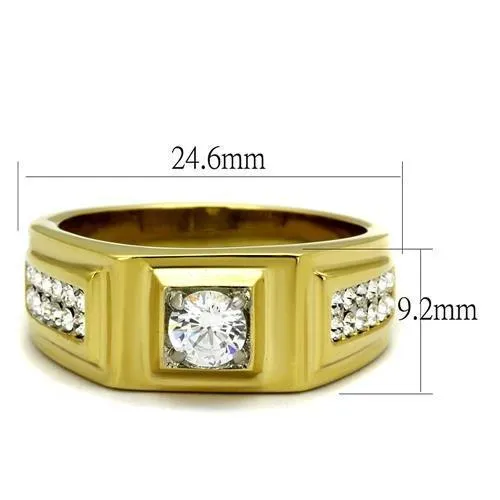 Two-Tone IP Gold (Ion Plating) Stainless Steel Ring with AAA Grade CZ in Clear for Women Style TK2222