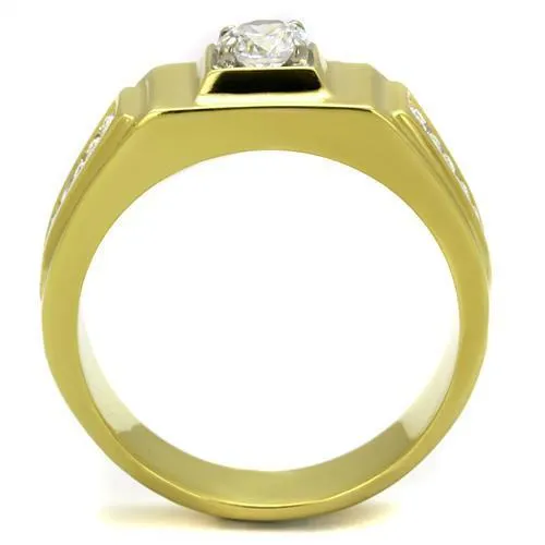 Two-Tone IP Gold (Ion Plating) Stainless Steel Ring with AAA Grade CZ in Clear for Women Style TK2222