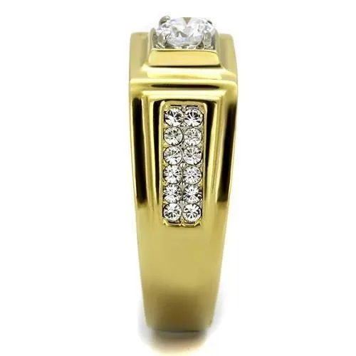 Two-Tone IP Gold (Ion Plating) Stainless Steel Ring with AAA Grade CZ in Clear for Women Style TK2222