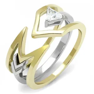 Two-Tone IP Gold (Ion Plating) Stainless Steel Ring with AAA Grade CZ in Clear for Women Style TK3183