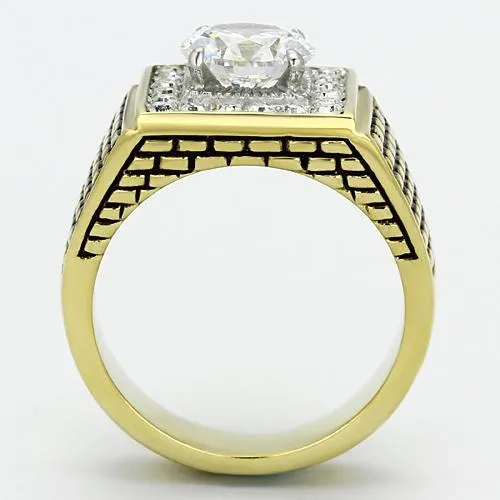 Two-Tone IP Gold (Ion Plating) Stainless Steel Ring with AAA Grade CZ in Clear for Women Style TK735