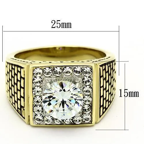 Two-Tone IP Gold (Ion Plating) Stainless Steel Ring with AAA Grade CZ in Clear for Women Style TK735