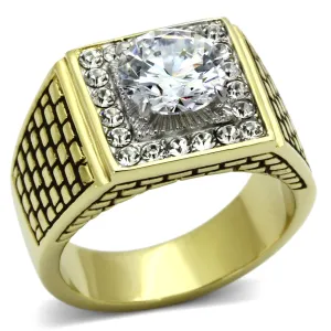 Two-Tone IP Gold (Ion Plating) Stainless Steel Ring with AAA Grade CZ in Clear for Women Style TK735