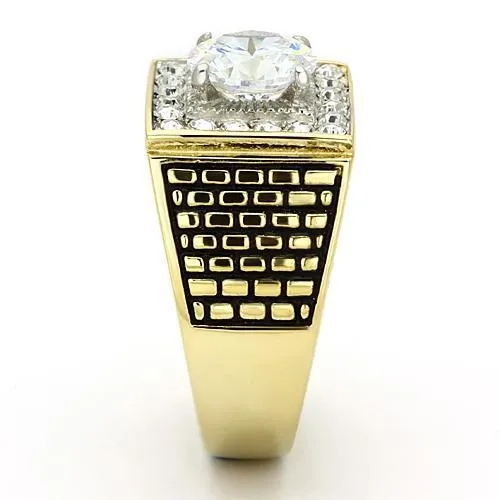 Two-Tone IP Gold (Ion Plating) Stainless Steel Ring with AAA Grade CZ in Clear for Women Style TK735