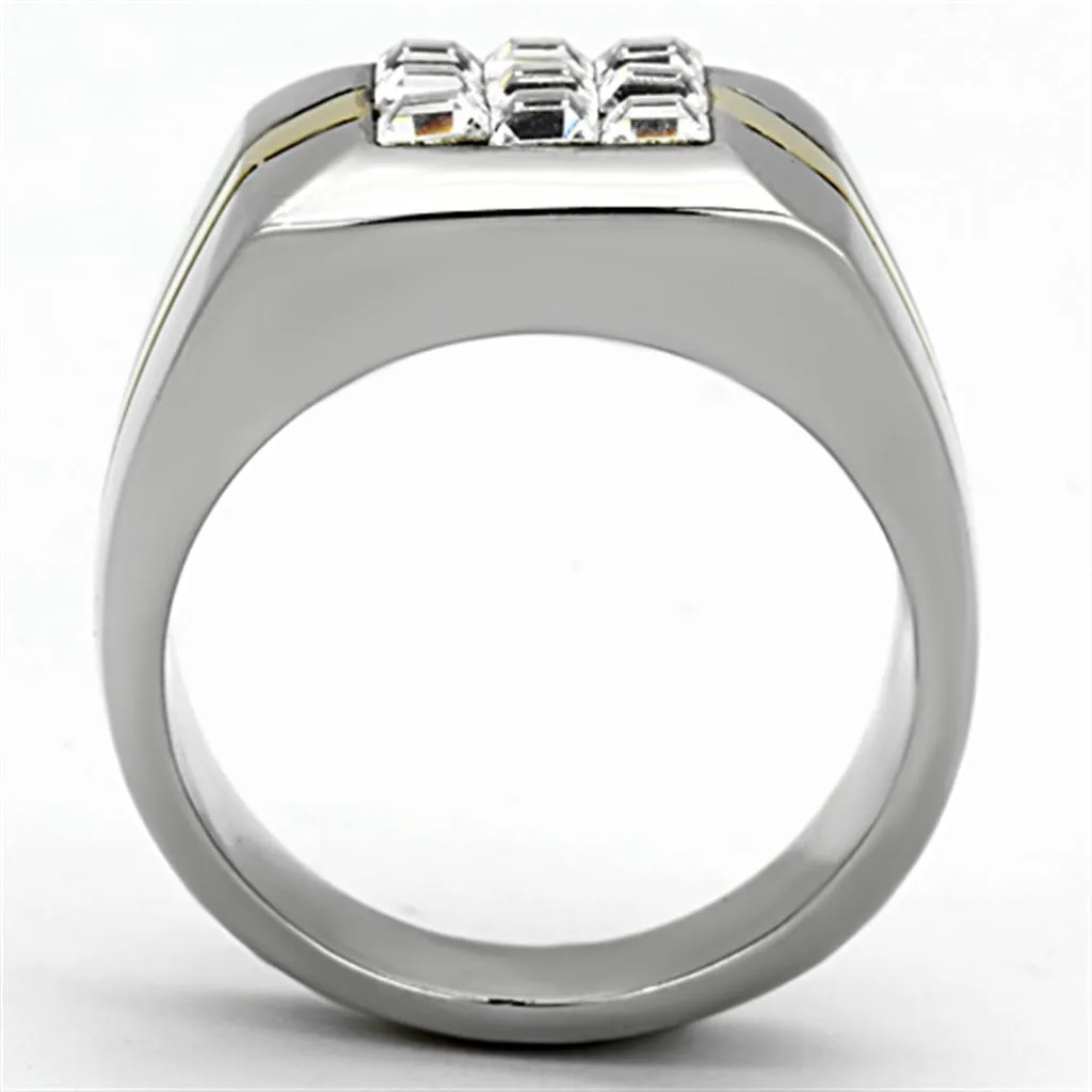 Two-Tone IP Gold (Ion Plating) Stainless Steel Ring with Top Grade Crystal in Clear for Women Style TK1178