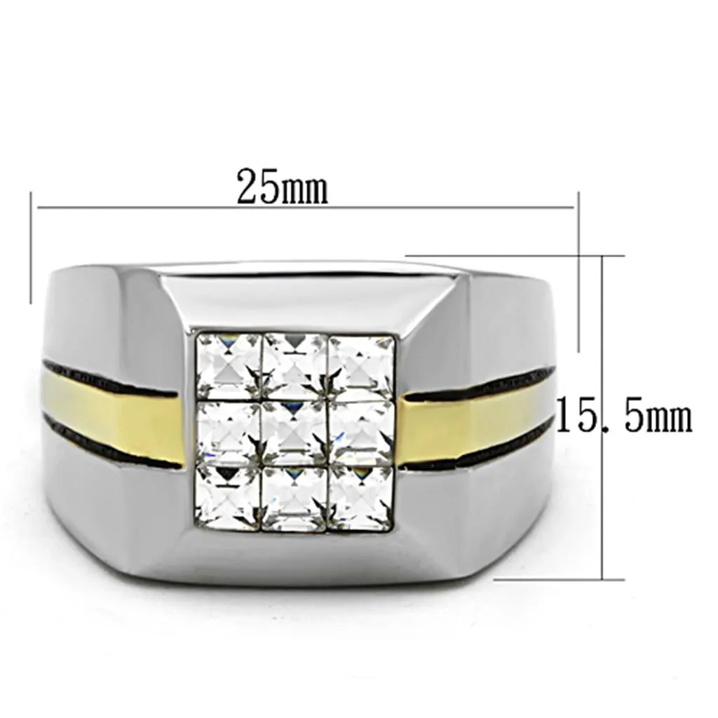 Two-Tone IP Gold (Ion Plating) Stainless Steel Ring with Top Grade Crystal in Clear for Women Style TK1178