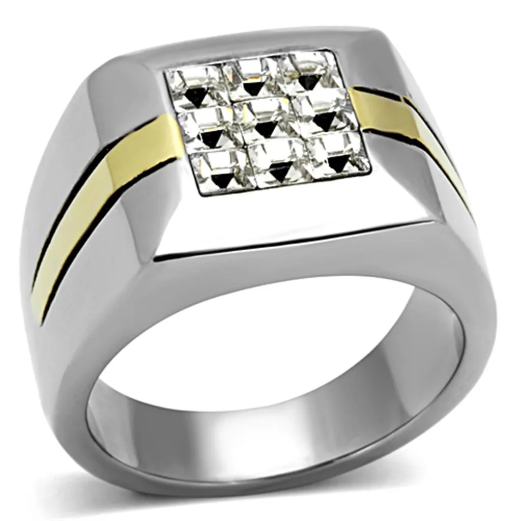 Two-Tone IP Gold (Ion Plating) Stainless Steel Ring with Top Grade Crystal in Clear for Women Style TK1178