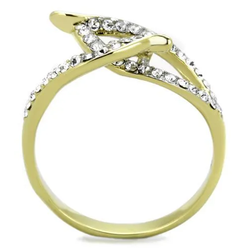 Two-Tone IP Gold (Ion Plating) Stainless Steel Ring with Top Grade Crystal in Clear for Women Style TK1907