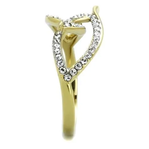 Two-Tone IP Gold (Ion Plating) Stainless Steel Ring with Top Grade Crystal in Clear for Women Style TK1907