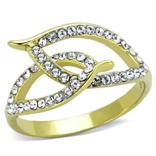 Two-Tone IP Gold (Ion Plating) Stainless Steel Ring with Top Grade Crystal in Clear for Women Style TK1907