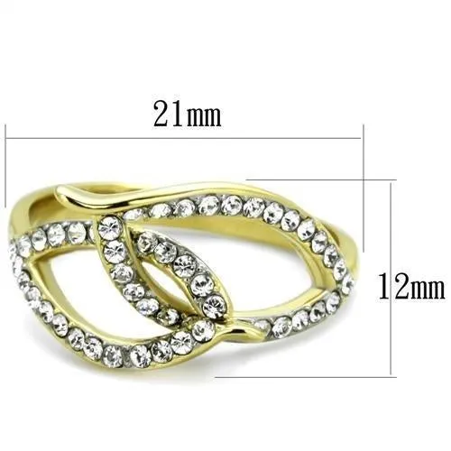 Two-Tone IP Gold (Ion Plating) Stainless Steel Ring with Top Grade Crystal in Clear for Women Style TK1907