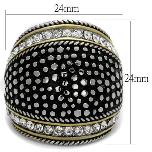 Two-Tone IP Gold (Ion Plating) Stainless Steel Ring with Top Grade Crystal in Clear for Women Style TK2369