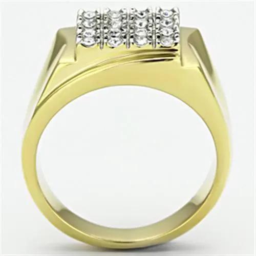 Two-Tone IP Gold (Ion Plating) Stainless Steel Ring with Top Grade Crystal in Clear for Women Style TK751