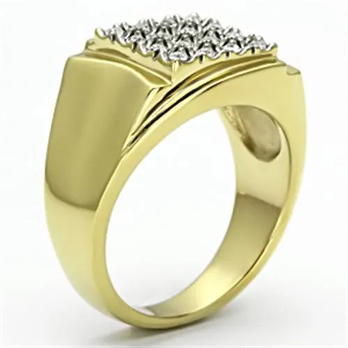 Two-Tone IP Gold (Ion Plating) Stainless Steel Ring with Top Grade Crystal in Clear for Women Style TK751