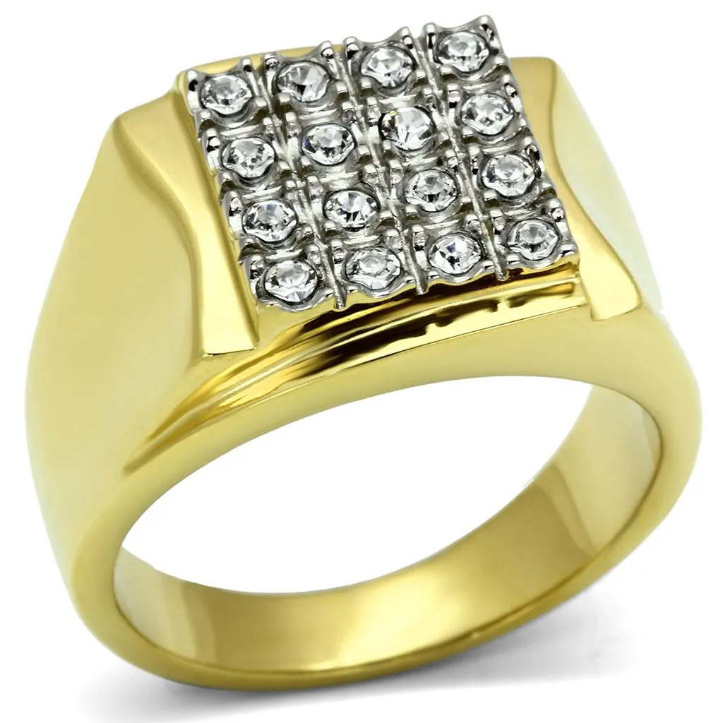 Two-Tone IP Gold (Ion Plating) Stainless Steel Ring with Top Grade Crystal in Clear for Women Style TK751