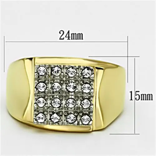 Two-Tone IP Gold (Ion Plating) Stainless Steel Ring with Top Grade Crystal in Clear for Women Style TK751