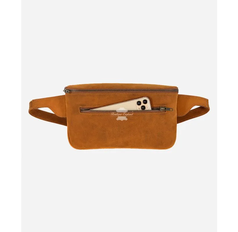 Unisex Leather Bum Bag Crossbody Bag Tan Hip Waist Bum Bag