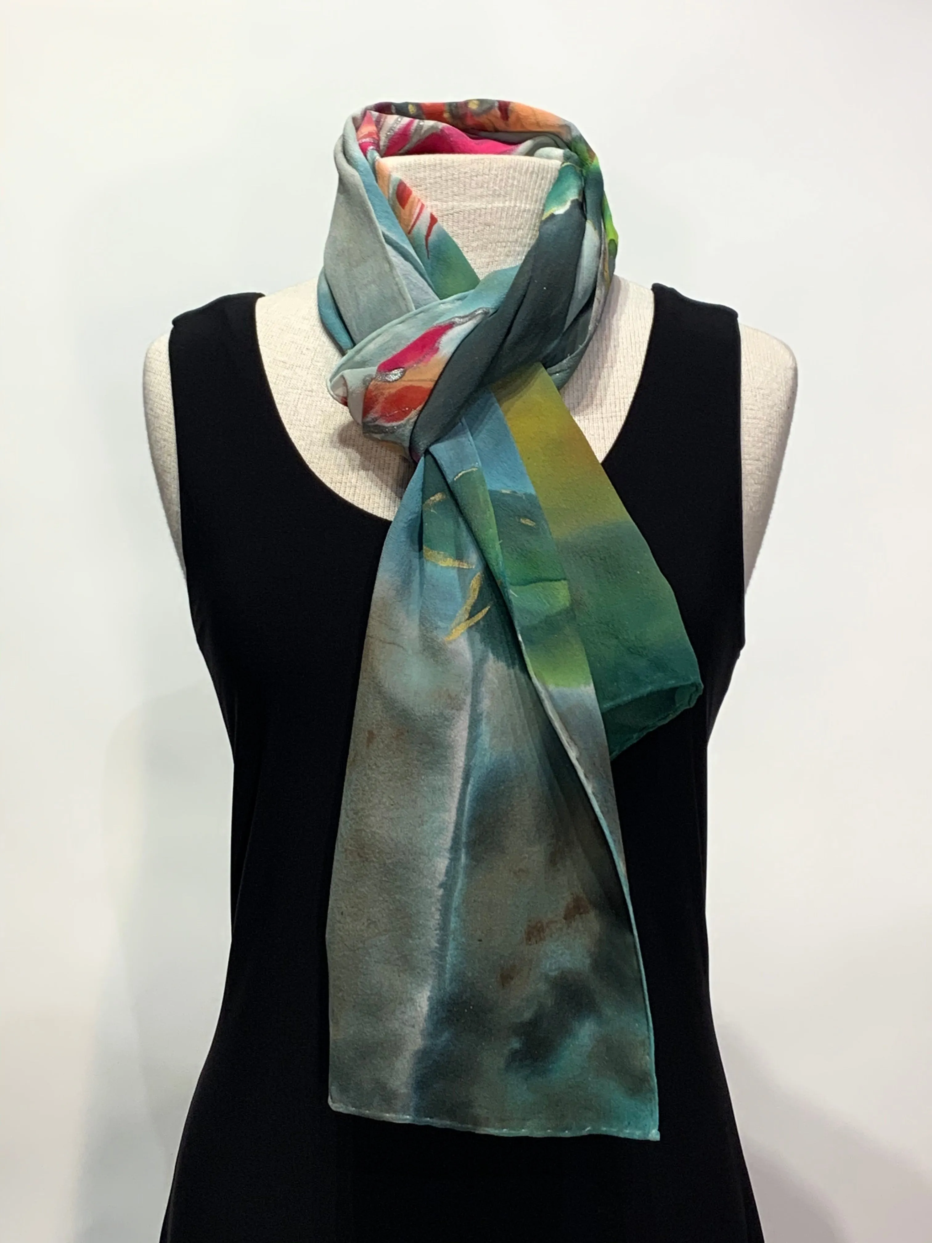 Water Color Garden Hand Painted 100% Silk Scarf