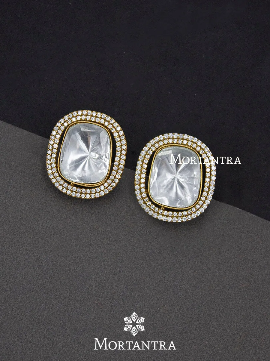 White Color Gold Plated Faux Polki Earrings - PK-E8