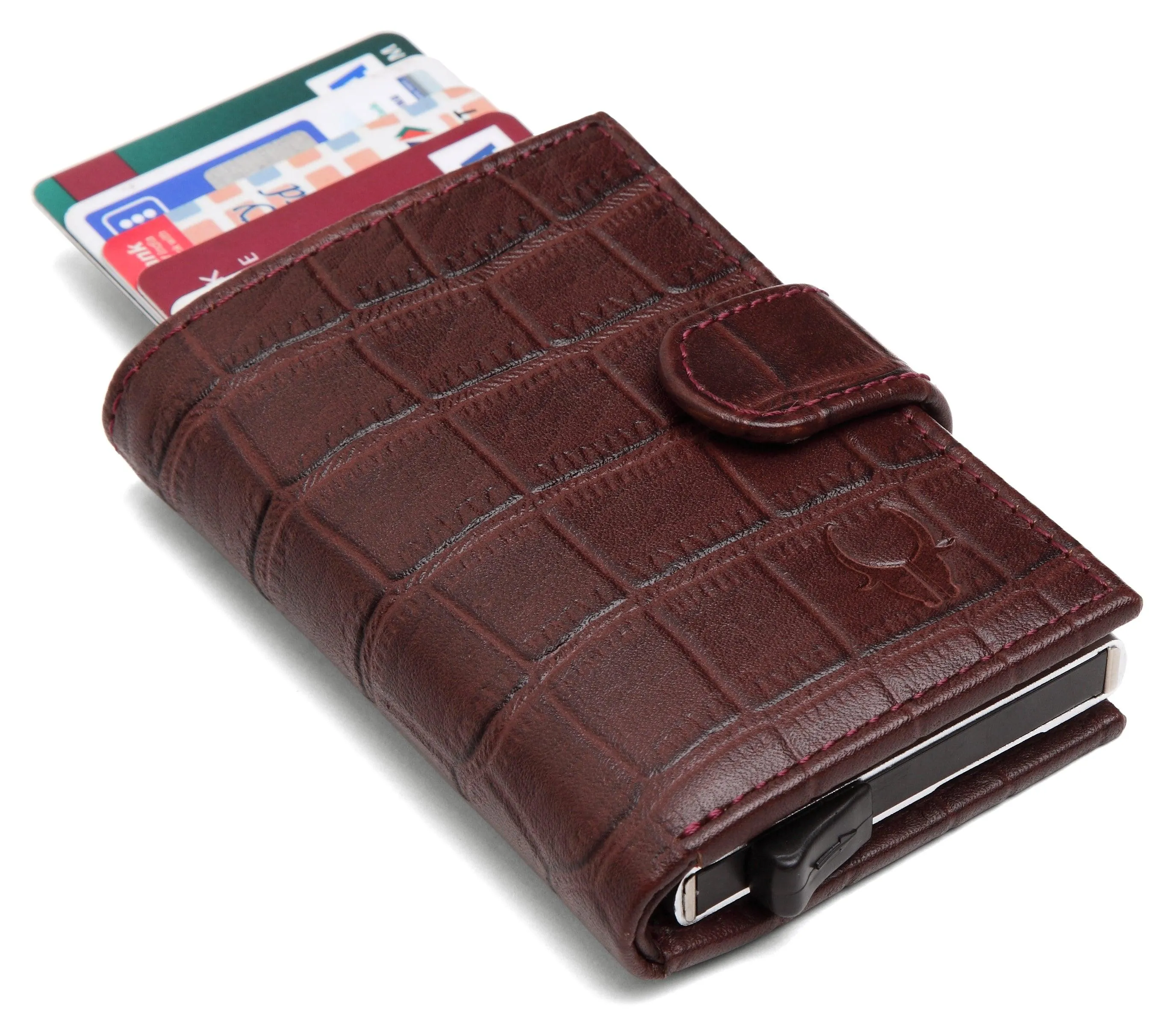 WildHorn® RFID Protected Unisex Genuine Leather Card Holder (Bombay Brown Croco)