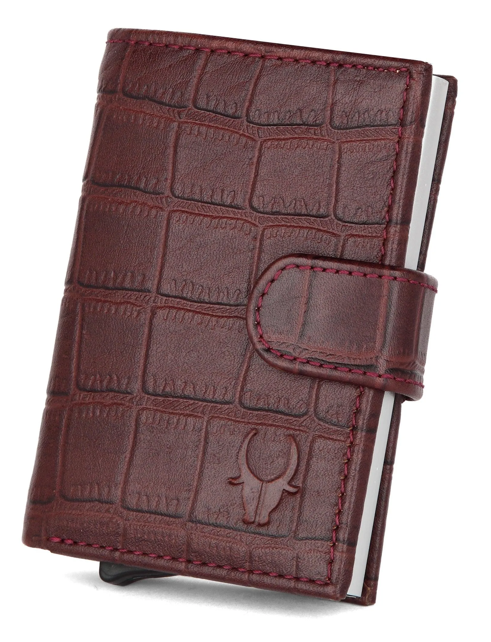 WildHorn® RFID Protected Unisex Genuine Leather Card Holder (Bombay Brown Croco)