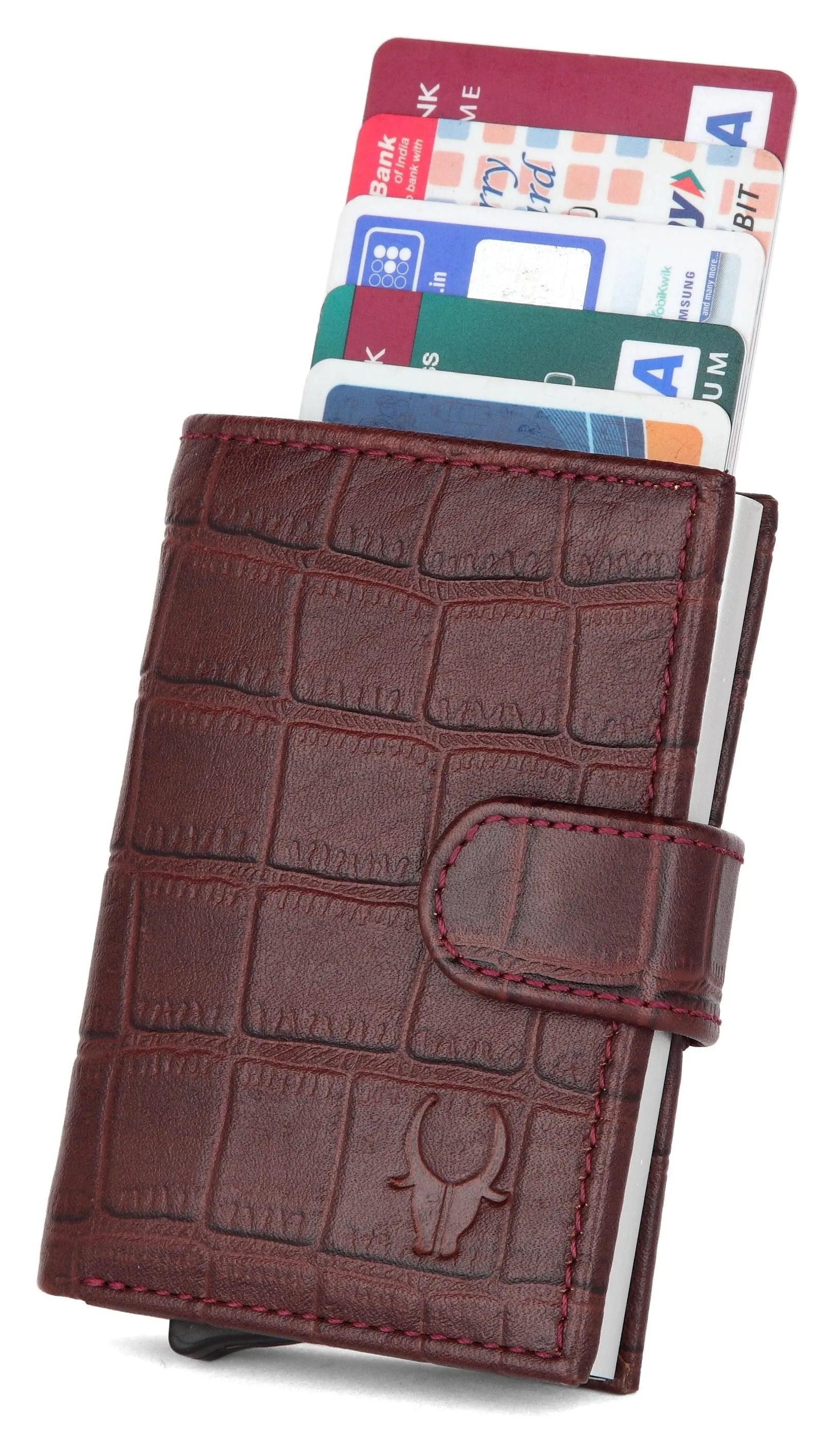 WildHorn® RFID Protected Unisex Genuine Leather Card Holder (Bombay Brown Croco)