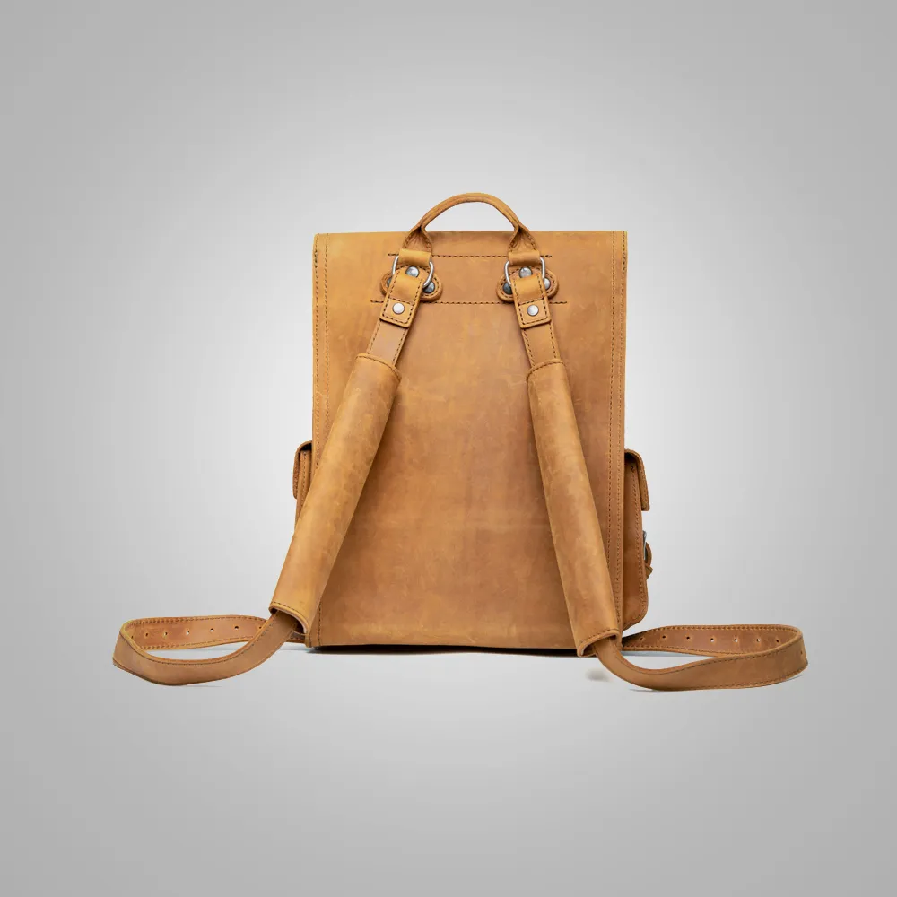 Women Brown LambskinThin Front Pocket Leather Backpack