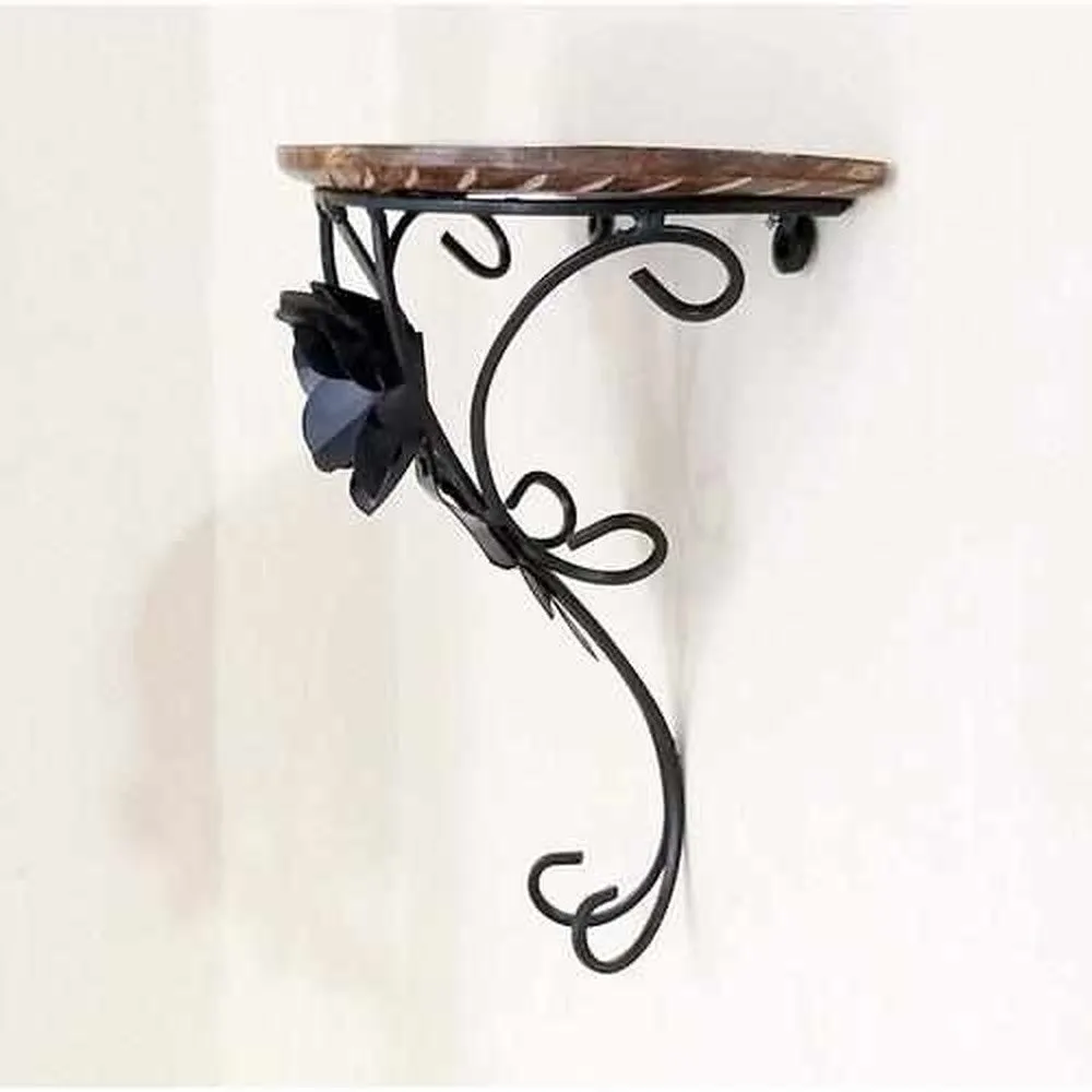 Wooden & Iron Decorative Wall Bracket Shelf  4x8x9 inches