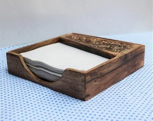 Wooden Mango Leaf Design tissue/napkin holder (19x19x4) cm