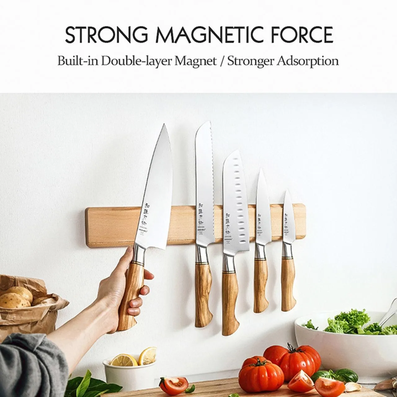 XINZUO Maple Magnetic Wall Kitchen Knife Holder/Wall Knife Display 15.8 inch