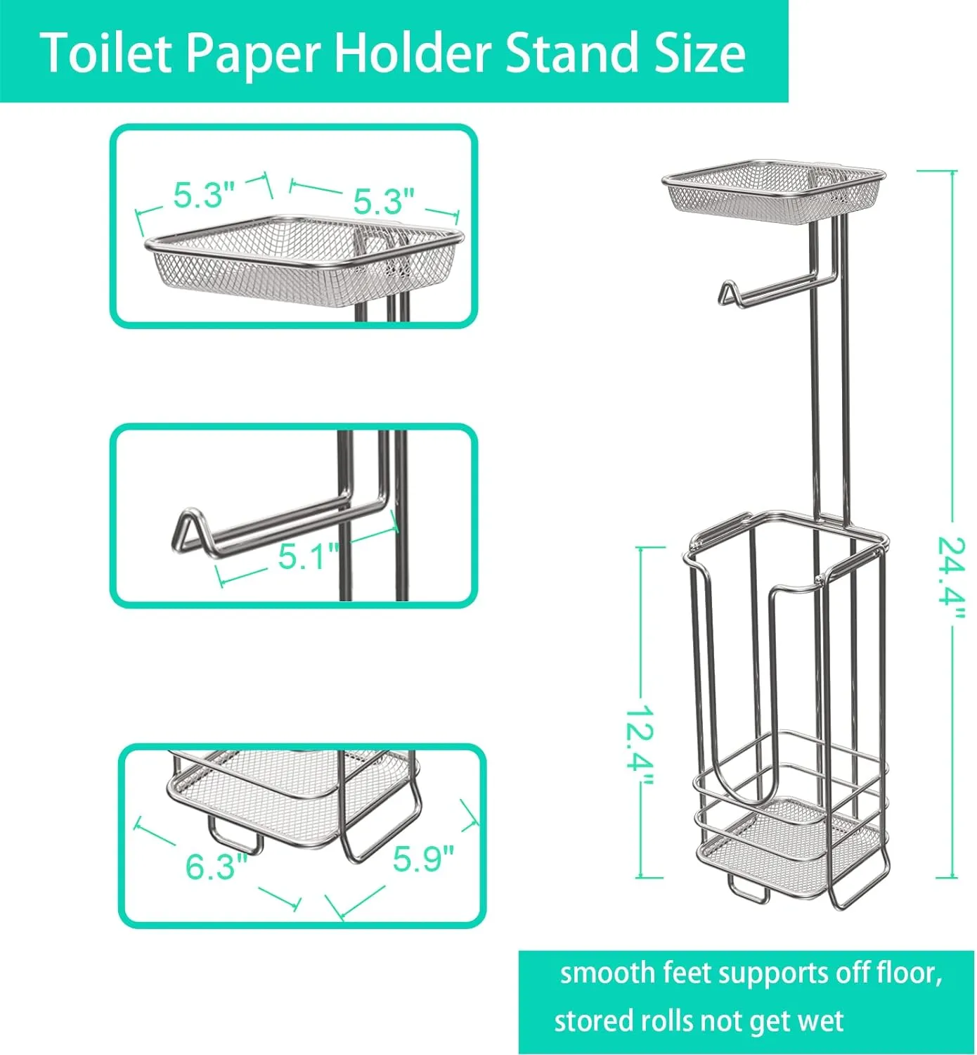 zccz - Toilet Paper Holder Stand - Tissue Holder for Bathroom with Shelf